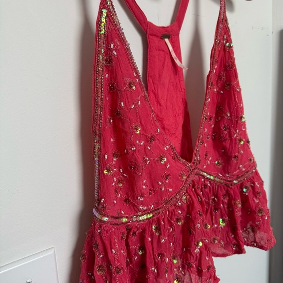 Free People Beaded Starry Nights Pink Gold Sequin Boho Fairycore Festival S - Picture 4 of 9